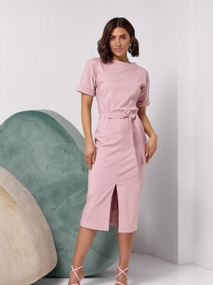 Рожева однотонна сукня з розрізом | 6810975