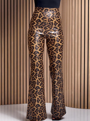 Леопардові шкіряні брюки кльош | 6810977