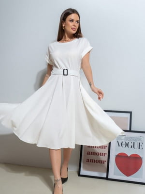 Біла однотонна сукня міді довжини | 6810988