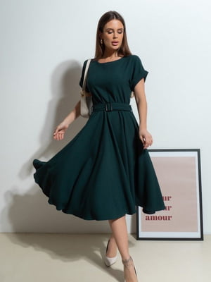 Зелена однотонна сукня міді довжини | 6810995