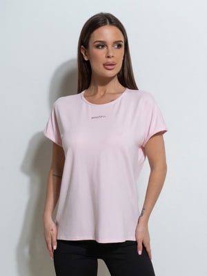 Рожева вільна футболка-кімоно з написом | 6811010