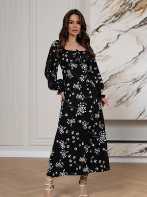 Чорна квіткова сукня з розрізом | 6811154