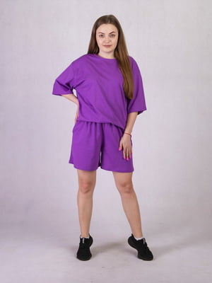 Фіолетовий костюм оверсайз: футболка і шорти | 6811239