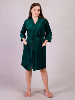 Велюровий халат "Tina" смарагдового кольору | 6811246