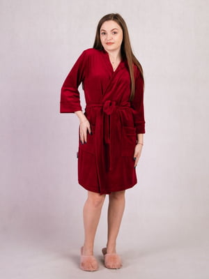 Велюровий халат "Tina" бордовий | 6811250
