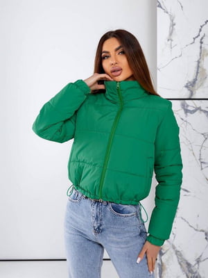 Укорочена зелена куртка на блискавці | 6811255