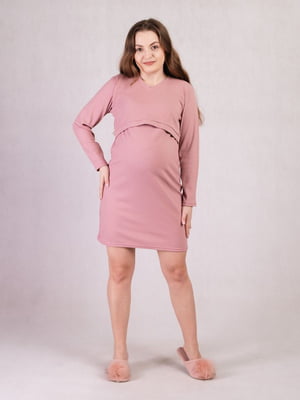 Рожева сукня для вагітних з довгим рукавом і секретом для годування | 6811269
