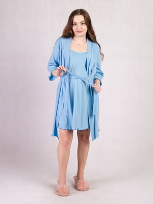 Блакитний комплект: халат і нічна сорочка  | 6811272