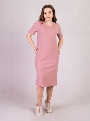 Рожева сукня в рубчик для вагітних з коротким рукавом  | 6811275
