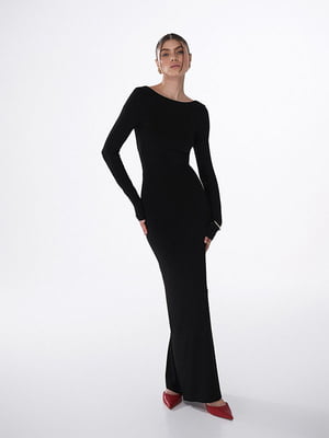 Чорна сукня-максі силуетного крою з вирізом на спинці | 6811326