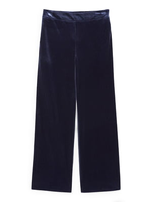 Темно-синие велюровые брюки широкого кроя | 6811696