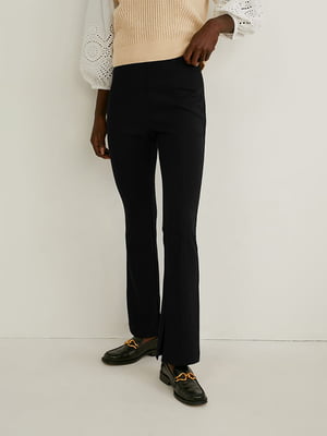 Чорні штани-кльош з розрізами внизу | 6811719