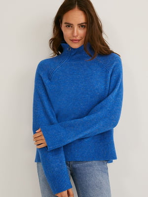 Синий свитер с молнией на горловине | 6811726