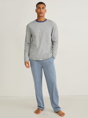 Хлопковая пижама: лонгслив и брюки с узором | 6811849