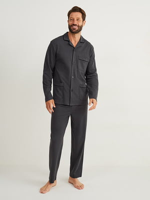 Темно-серая хлопковая пижама: рубашка и брюки | 6811868