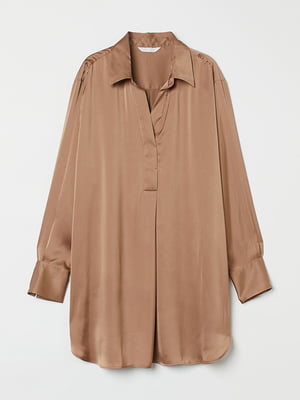 Атласная удлиненная темно-бежевая блуза | 6811912