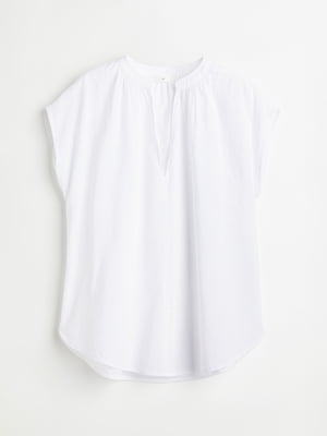Біла блуза вільного фасону із зібраним коміром | 6811913
