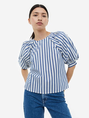 Приталенная блуза в полоску с рукавами-фонариками | 6811923