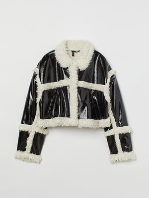 Чорно-біла куртка з деталями зі штучного хутра | 6812008