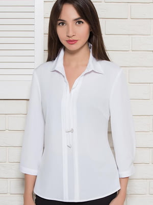 Біла класична блуза з відкладним коміром | 6764643