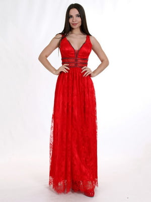 Вечірня дизайнерська червона сукня довжини максі | 6764679