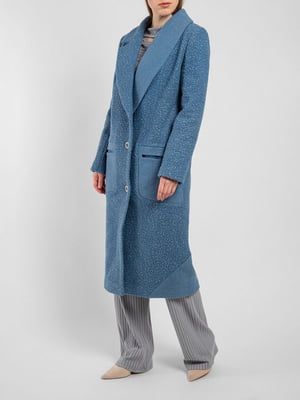 Пальто блакитне дизайнерське довге вовняне однобортне  | 6764756
