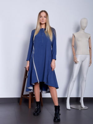 Сукня синя асиметрична дизайнерська довжини міді | 6764803