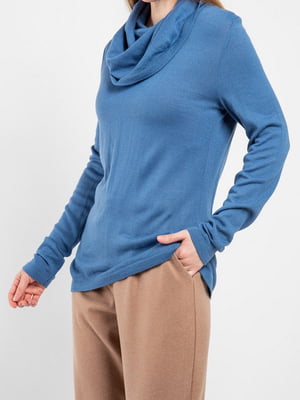Вовняний синій светр з коміром- хомутом  | 6764804