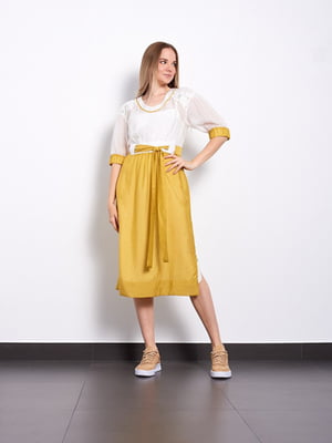 Біло-жовта дизайнерська сукня А-силуету “Іннеса” | 6764997