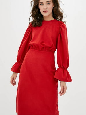 Сукня прямого силуету з об'ємними рукавами червона | 6765057