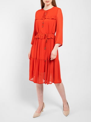 Сукня А-силуету теракотового кольору з поясом | 6765084
