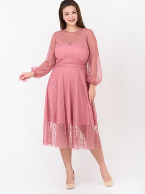 Коктейльна сукня рожеве з гіпюром | 6765120
