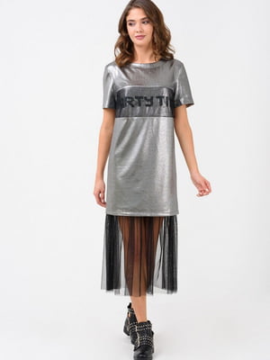Коктейльна дизайнерська сукня сріблястого кольору  | 6765143