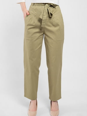 Укорочені штани прямого крою кольору олива | 6765173