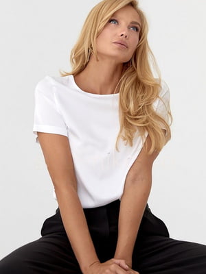 Класична однотонна блуза білого кольору | 6765174