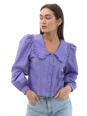 Укорочена блузка бузкового кольору з об'ємними рукавами  | 6765193