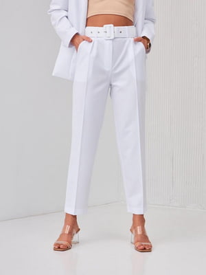 Білі прямі штани з ременем  | 6765331