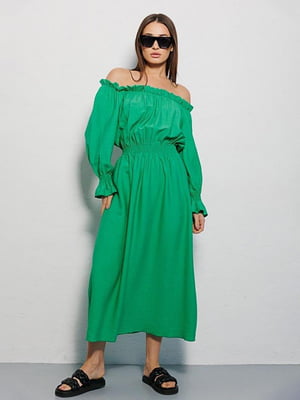 Сукня з відкритими плечима максі зелена | 6765576