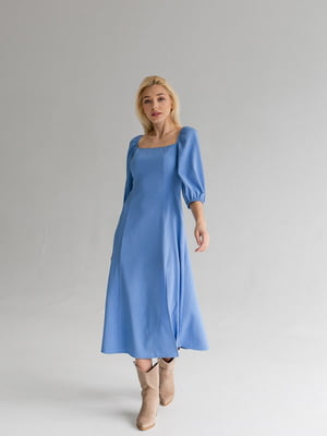 Сукня лляна максі синя з розпіркою на нозі | 6765625