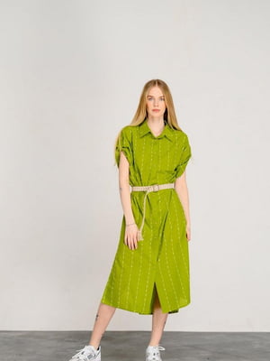 Сукня-халат вільного крою оливкового кольору | 6765703