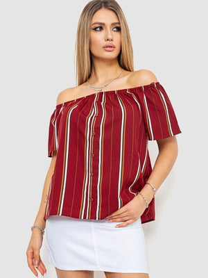 Бордовая блуза свободного кроя в полоску | 6810249