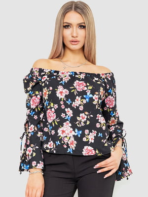 Чорна блуза в квітковий принт | 6810252