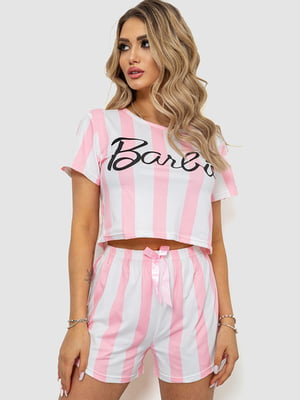 Розовая пижама в полоску с текстовым принтом | 6810406