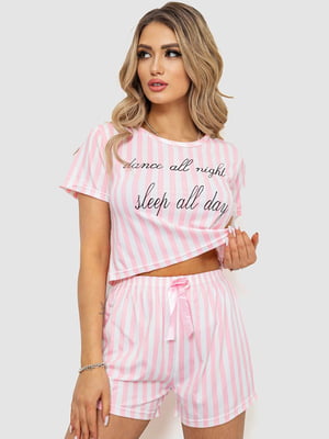 Розовая пижама в полоску с текстовым принтом | 6810407