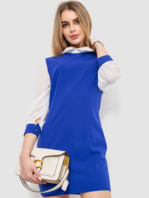 Синя сукня з білими рукавами та коміром | 6810470