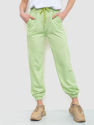 Салатовые брюки с манжетами на резинке | 6810574