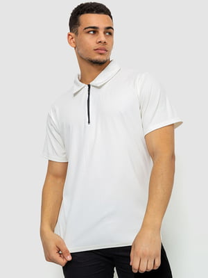 Біла бавовняна футболка-поло на блискавці | 6812560