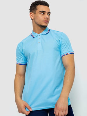 Голубая хлопковая футболка-поло на пуговицах | 6812564