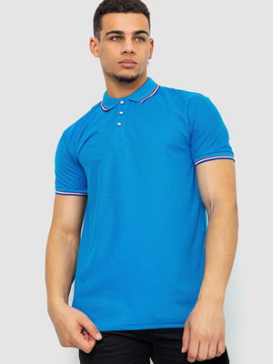 Синя бавовняна футболка-поло на ґудзиках | 6812567