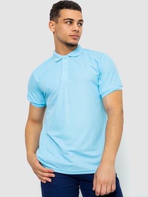 Голубая хлопковая футболка-поло на пуговицах | 6812572
